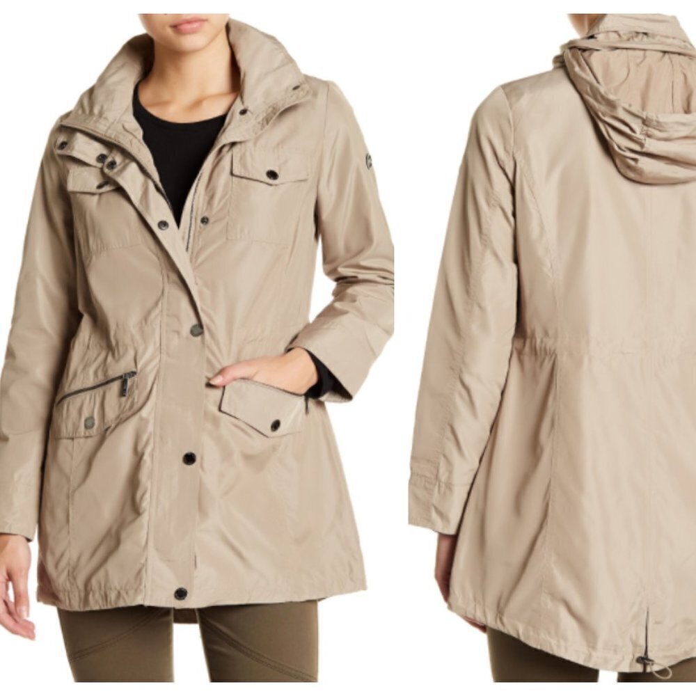 New Michael Kors Funnel Neck Hooded Anorak Jacket Taupe